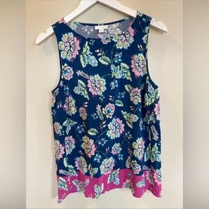 J Jill Sleeveless Floral Tank Top Womens Size S Blue Pink Green Rayon